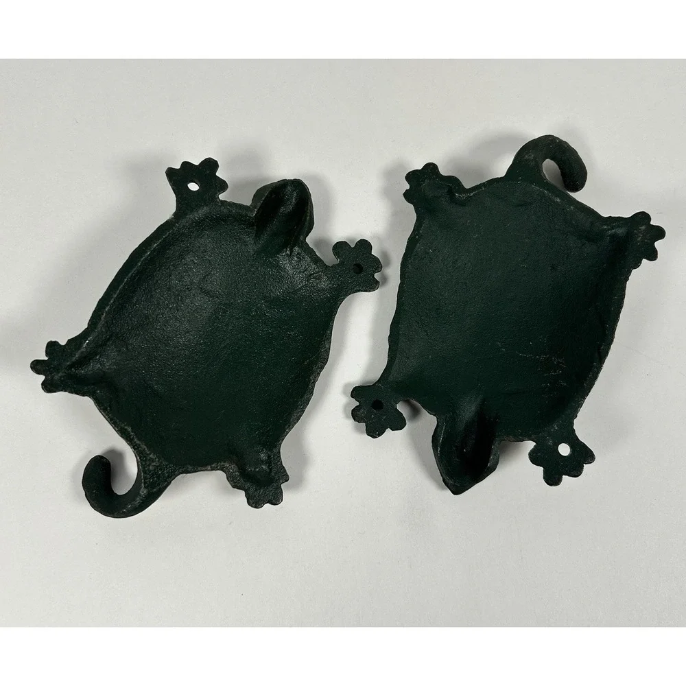 Pair Cast Iron SEA TURTLE Wall Hooks Towel Hanger Ocean Nautical Decor Patina 6